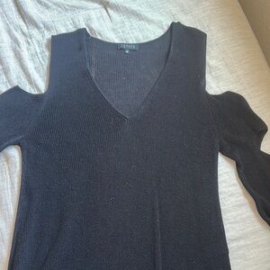 STATE Black V-Neck Knit Sweater with Cut Out Sleeves